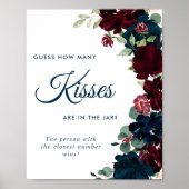 Elegante bordeauxrood en marineblauw Hoeveel kusje Poster (Voorkant)