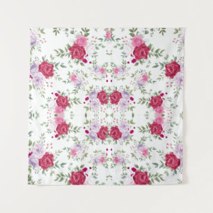 Elegante bordeauxrood en roze lavendel bloementuin wandkleed