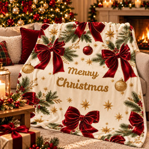 Elegante bordeauxrood fluwelen linten Kerstdeken Fleece Deken