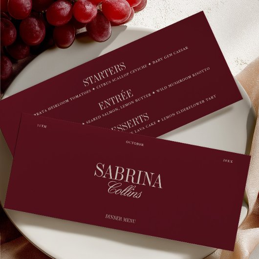 Elegante bordeauxrood gepersonaliseerde gast naam menu