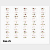 Elegante bordeauxrood & gouden bloemenscriptie bru ronde sticker (Vel)