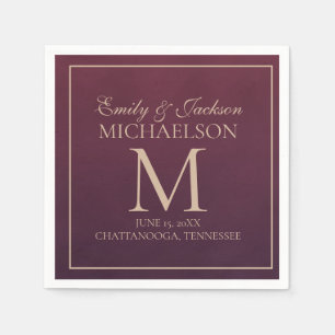 Elegante bordeauxrood gouden monogram trouw servet