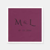 Elegante bordeauxrood monogram datum trouw servet (Voorkant)