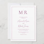 Elegante bordeauxrood monogram moderne trouw kaart (Voorkant)