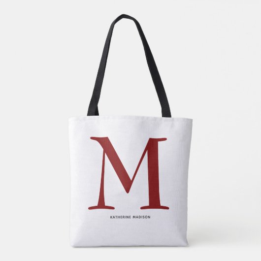 Elegante bordeauxrood monogram naam tote bag (Achterkant)