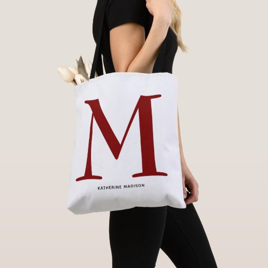 Elegante bordeauxrood monogram naam tote bag (Dichtbij)