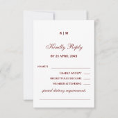 Elegante bordeauxrood monogram trouw-RSVP kaart (Voorkant)