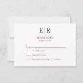 Elegante bordeauxrood monogram trouw-RSVP kaart (Voorkant)