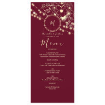 Elegante bordeauxrood monogram trouwmenu