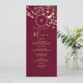 Elegante bordeauxrood monogram trouwmenu menu (Staand voorkant)
