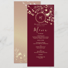 Elegante bordeauxrood monogram trouwmenu menu