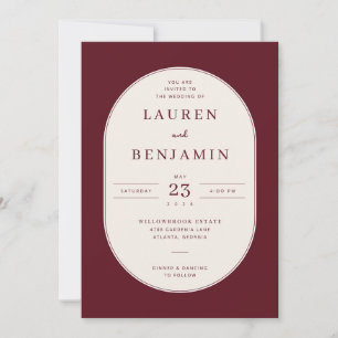 Elegante bordeauxrood serif trouwuitnodiging kaart
