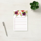 Elegante bordeauxroze bloem bruid takenlijst post-it® notes (Kantoor)