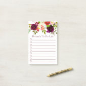 Elegante bordeauxroze bloem bruid takenlijst post-it® notes (Op bureau)