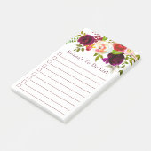 Elegante bordeauxroze bloem bruid takenlijst post-it® notes (Schuin)