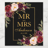 Elegante bordeauxroze bloem zwarte goud wijn etiket (Enkel label)