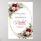 Elegante bordeauxroze bloemengoud bruiloftsshower poster (Voorkant)
