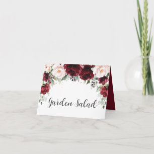 Elegante bordeauxroze bloemige trouwvoedsel tent kaart