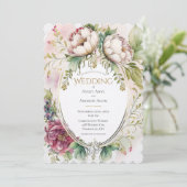 Elegante bordeauxroze geschulpte trouwkaart kaart (Staand voorkant)