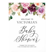 Elegante bordeauxroze herfst bloemige baby shower
