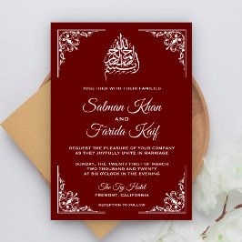 Elegante bordeauxroze islamitische moslim trouwuit kaart