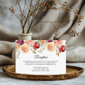 Elegante bordeauxroze perzik bloemengalerij avondr informatiekaartje