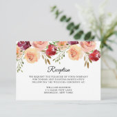 Elegante bordeauxroze perzik bloemengalerij avondr informatiekaartje (Staand voorkant)