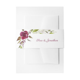Elegante bordeauxroze watercolor bloemen bruiloft uitnodigingen wikkel