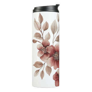 Elegante bordeauxroze watercolor bloemenboeket thermosbeker