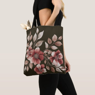 Elegante bordeauxroze watercolor bloemenboeket tote bag