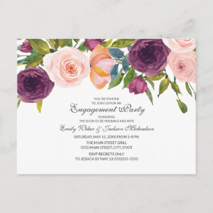 Elegante bordeauxroze waterverf bloemachtige verlo briefkaart