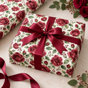 Elegante bordeauxroze waterverf rozentuin cadeaupapier