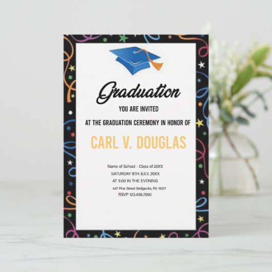 Elegante Border Afstuderen Uitnodiging Kaart (Staand voorkant)