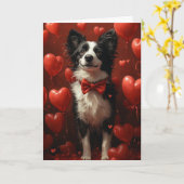 Elegante Border Collie Valentijnsdag Harten Kaart (Gele Bloem)