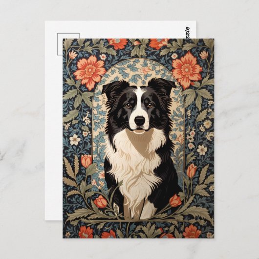 Elegante Border Collie William Morris Geïnspireerd Briefkaart (Voorkant / Achterkant)