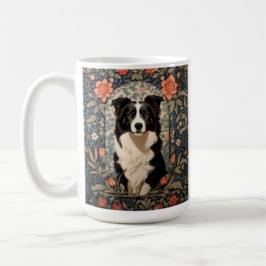 Elegante Border Collie William Morris Geïnspireerd Koffiemok (Links)