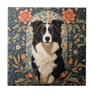 Elegante Border Collie William Morris Geïnspireerd Tegeltje