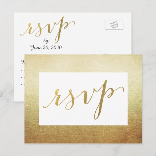 Elegante Border Faux Gold Foil Wedding RSVP Uitnodiging Briefkaart (Voorkant / Achterkant)