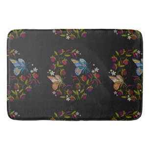 Elegante borduurstijl patroon bloemen vlinder badmat