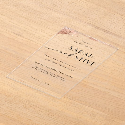 Elegante borstel Roos Gold bruiloft Acryl Uitnodigingen (Laagn)