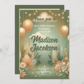 Elegante bos-babyshower kaart (Voorkant / Achterkant)