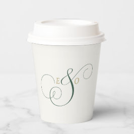 Elegante bos bruin groen gouden monogram bruiloft papieren bekers