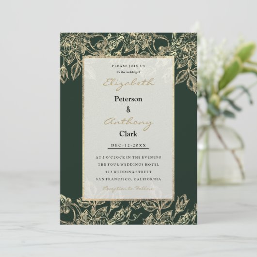 Elegante bos groen goud luxe bloemenbruiloft kaart (Staand voorkant)