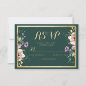 Elegante bos groen goud roze bloemen RSVP (Voorkant)