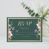 Elegante bos groen goud roze bloemen RSVP (Staand voorkant)