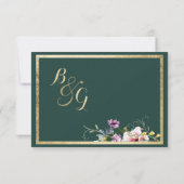 Elegante bos groen goud roze bloemen RSVP (Achterkant)
