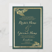 Elegante bos groen gouden blad bruiloft kaart (Voorkant)