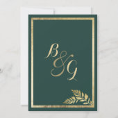 Elegante bos groen gouden blad bruiloft kaart (Achterkant)