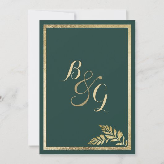 Elegante bos groen gouden blad bruiloft kaart (Achterkant)