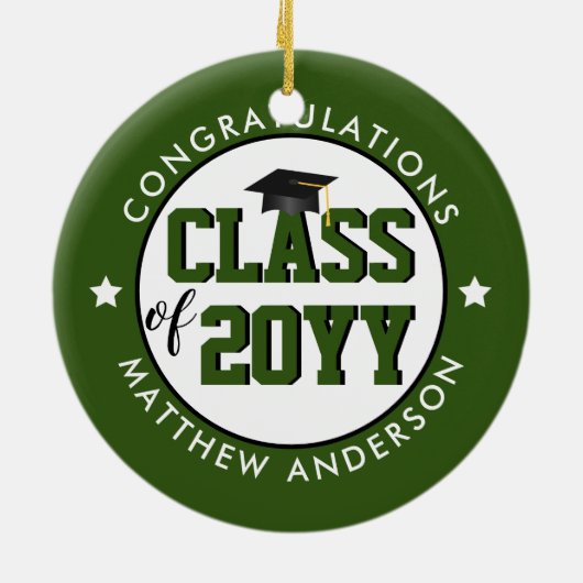 Elegante Bos Groene Klasse van 2024 Afstuderen Keramisch Ornament (Achterkant)